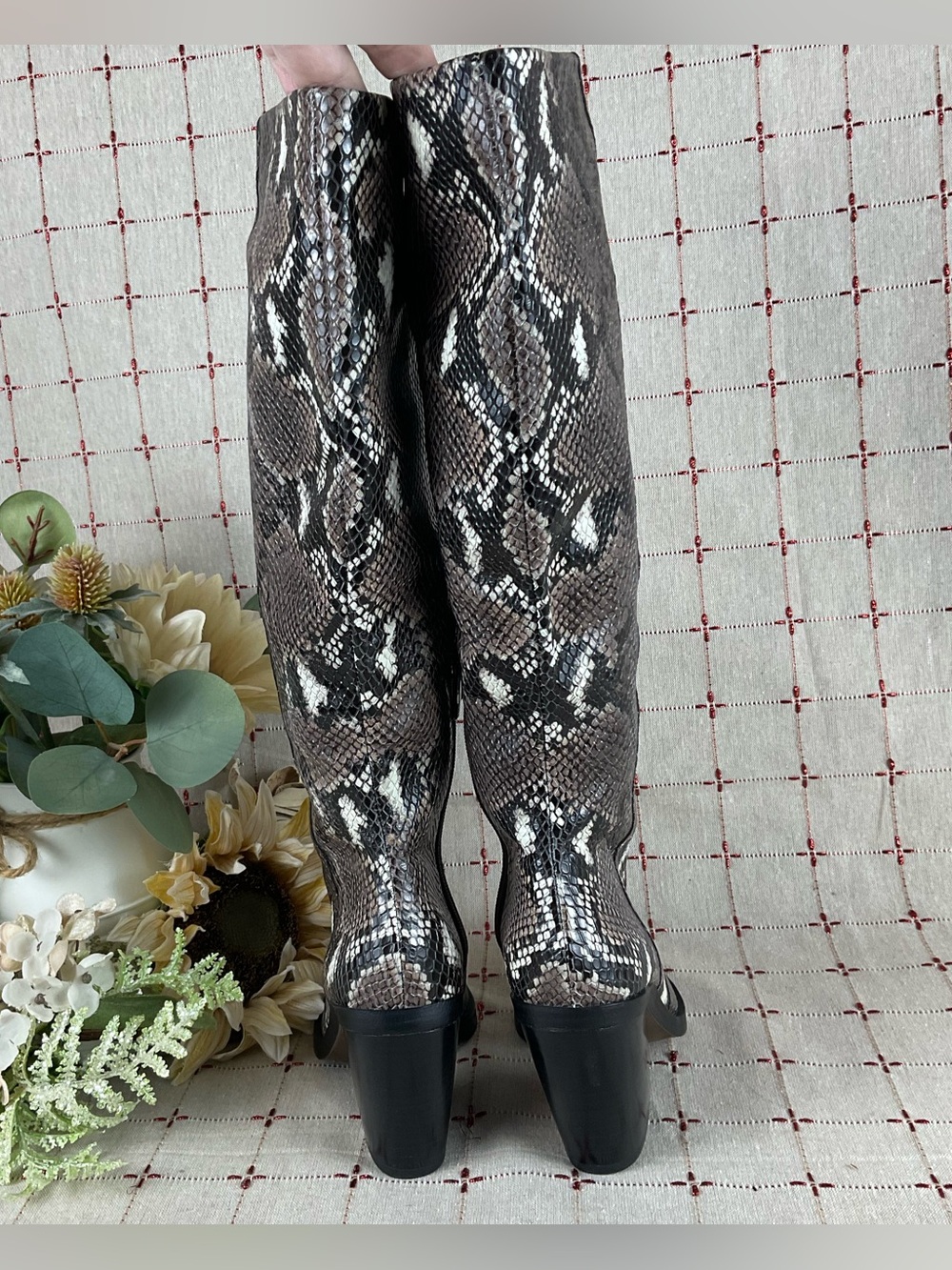 Vince Camuto Gravana Snakeskin Embossed Leather Knee High Heeled Boots 5 - Picture 4 of 8